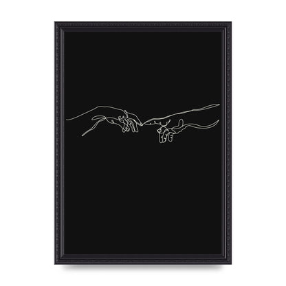 Creation Of Adam Hands Line Drawing Black Wall Art - A3 framed