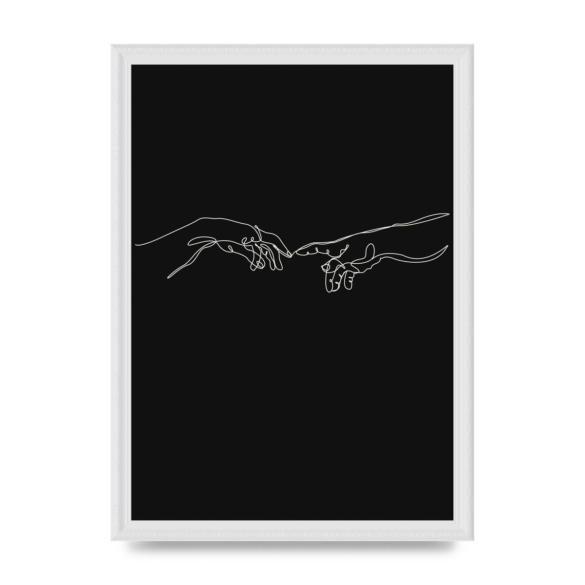 Creation Of Adam Hands Line Drawing Black Wall Art - A3 framed