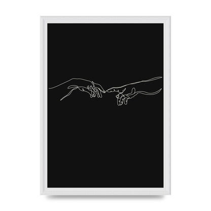 Creation Of Adam Hands Line Drawing Black Wall Art - A3 framed