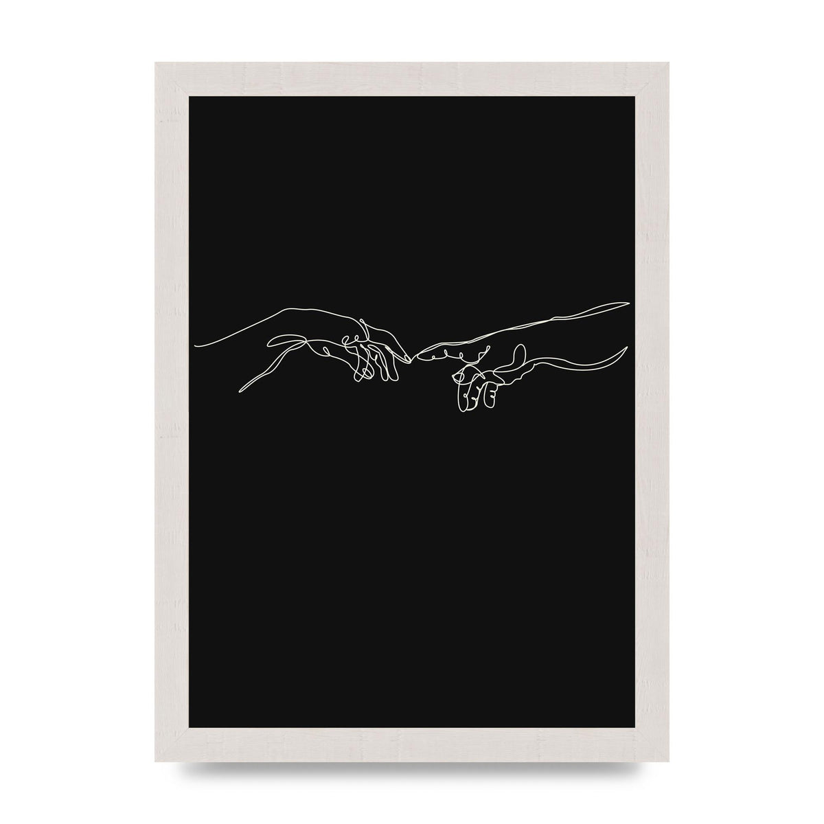 Creation Of Adam Hands Line Drawing Black Wall Art - A4 framed