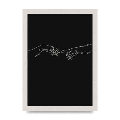 Creation Of Adam Hands Line Drawing Black Wall Art - A4 framed