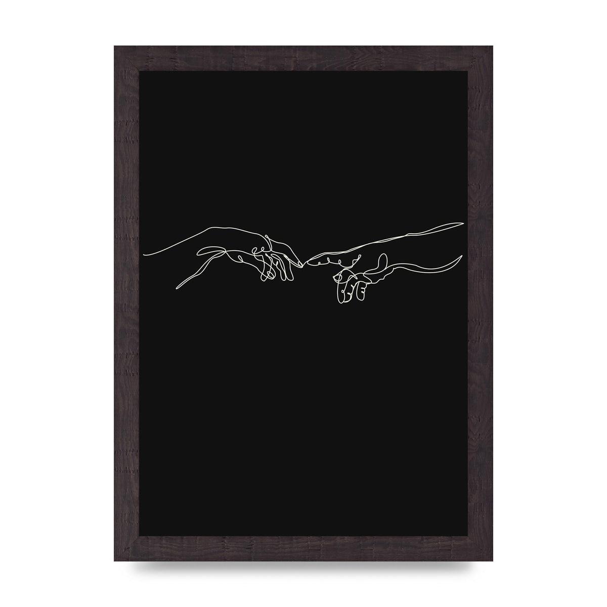 Creation Of Adam Hands Line Drawing Black Wall Art - A4 framed