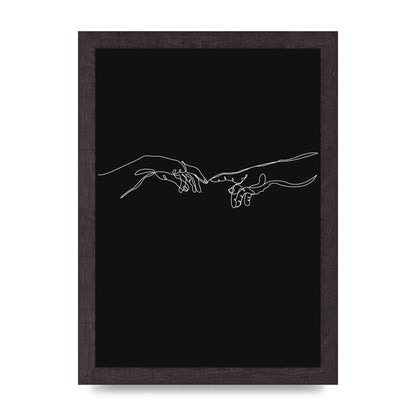 Creation Of Adam Hands Line Drawing Black Wall Art - A4 framed
