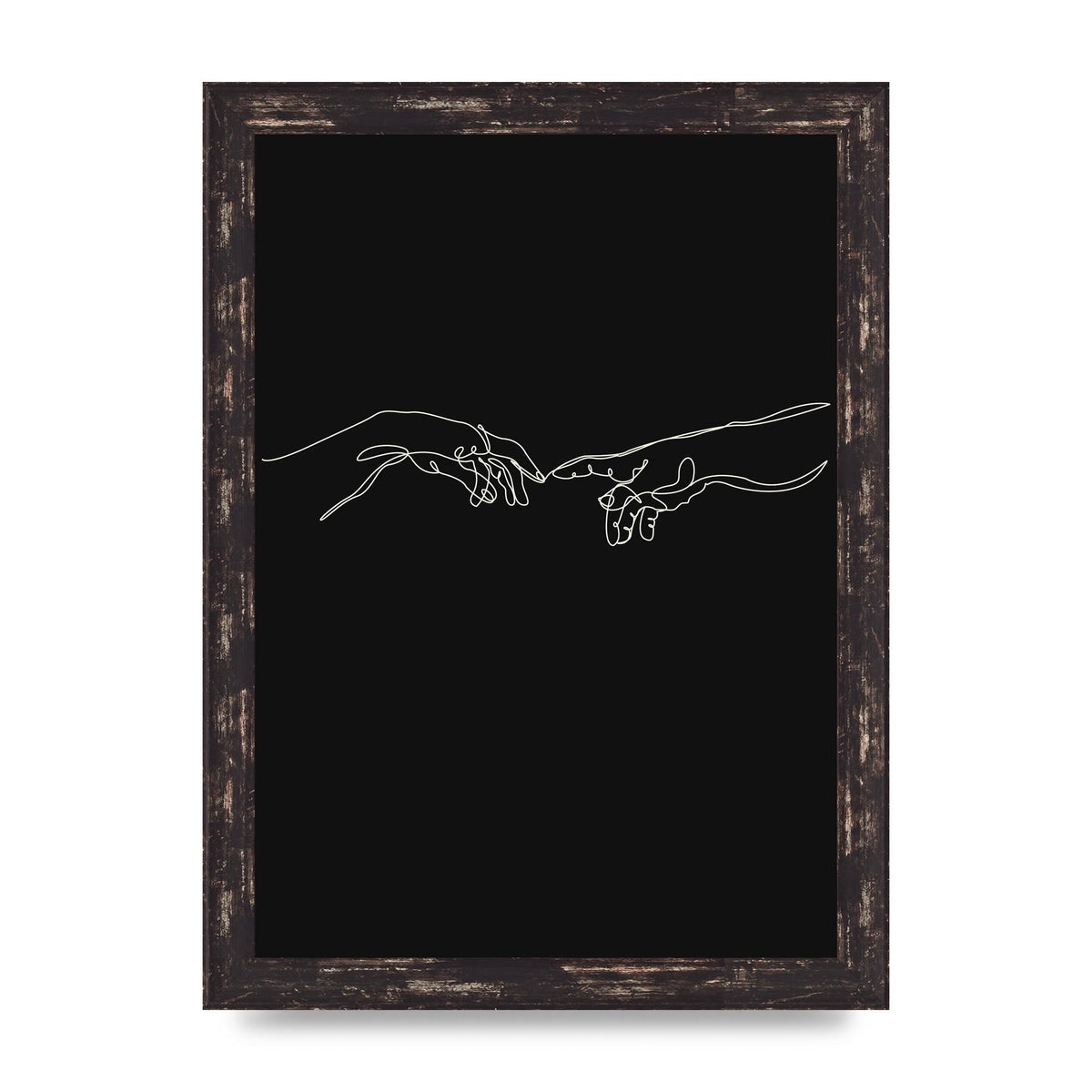 Creation Of Adam Hands Line Drawing Black Wall Art - A4 framed