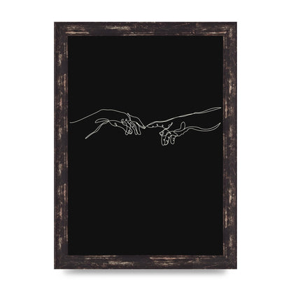 Creation Of Adam Hands Line Drawing Black Wall Art - A4 framed