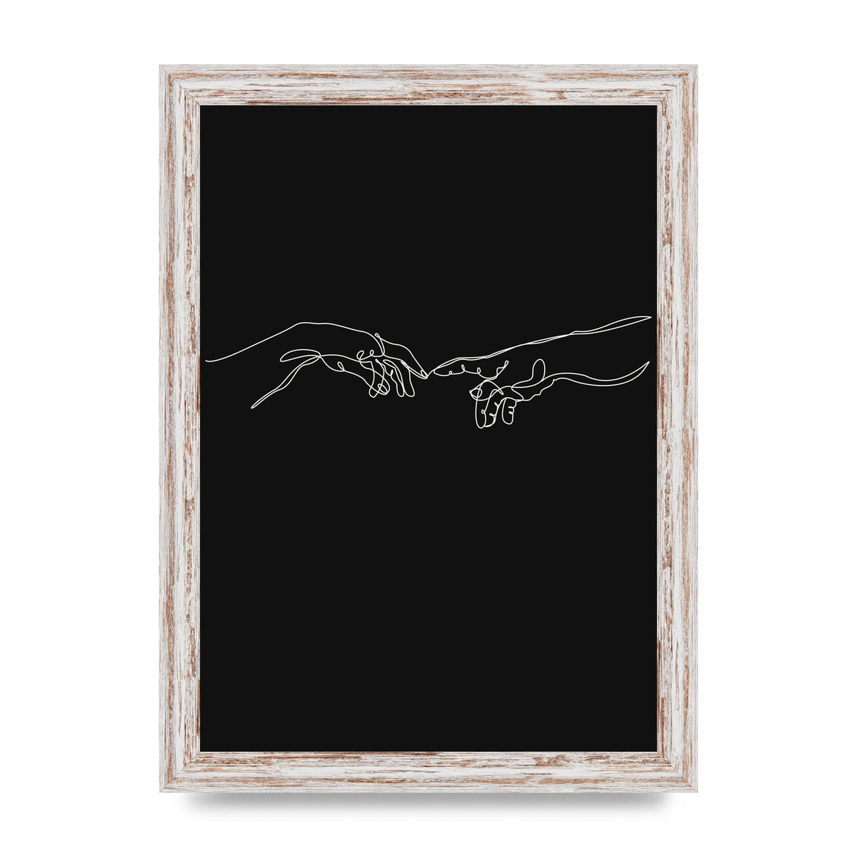 Creation Of Adam Hands Line Drawing Black Wall Art - A4 framed