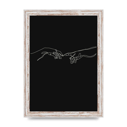 Creation Of Adam Hands Line Drawing Black Wall Art - A4 framed