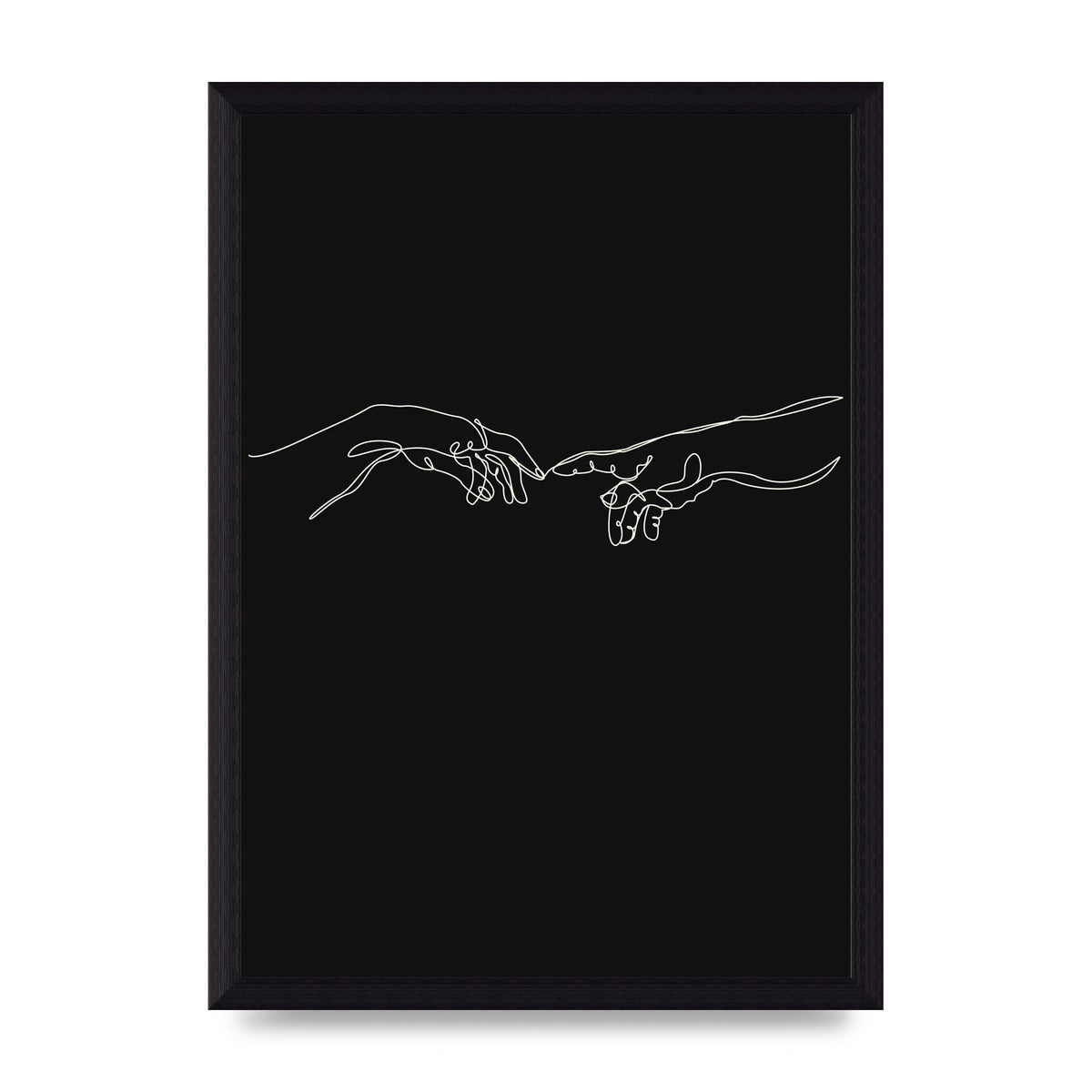 Creation Of Adam Hands Line Drawing Black Wall Art - A4 framed
