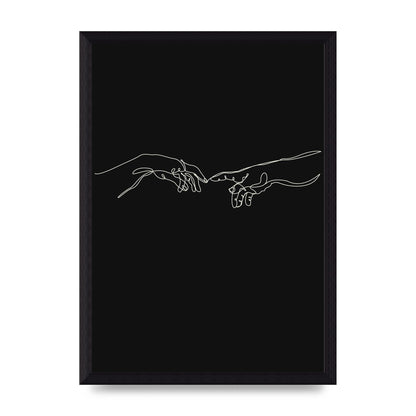 Creation Of Adam Hands Line Drawing Black Wall Art - A4 framed