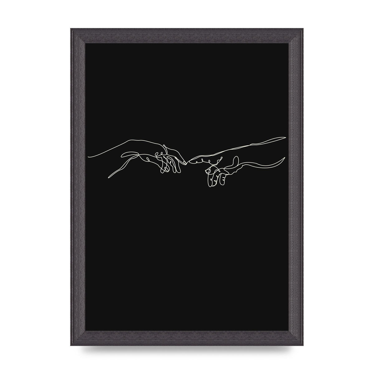 Creation Of Adam Hands Line Drawing Black Wall Art - A4 framed