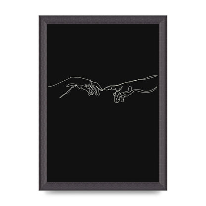 Creation Of Adam Hands Line Drawing Black Wall Art - A4 framed