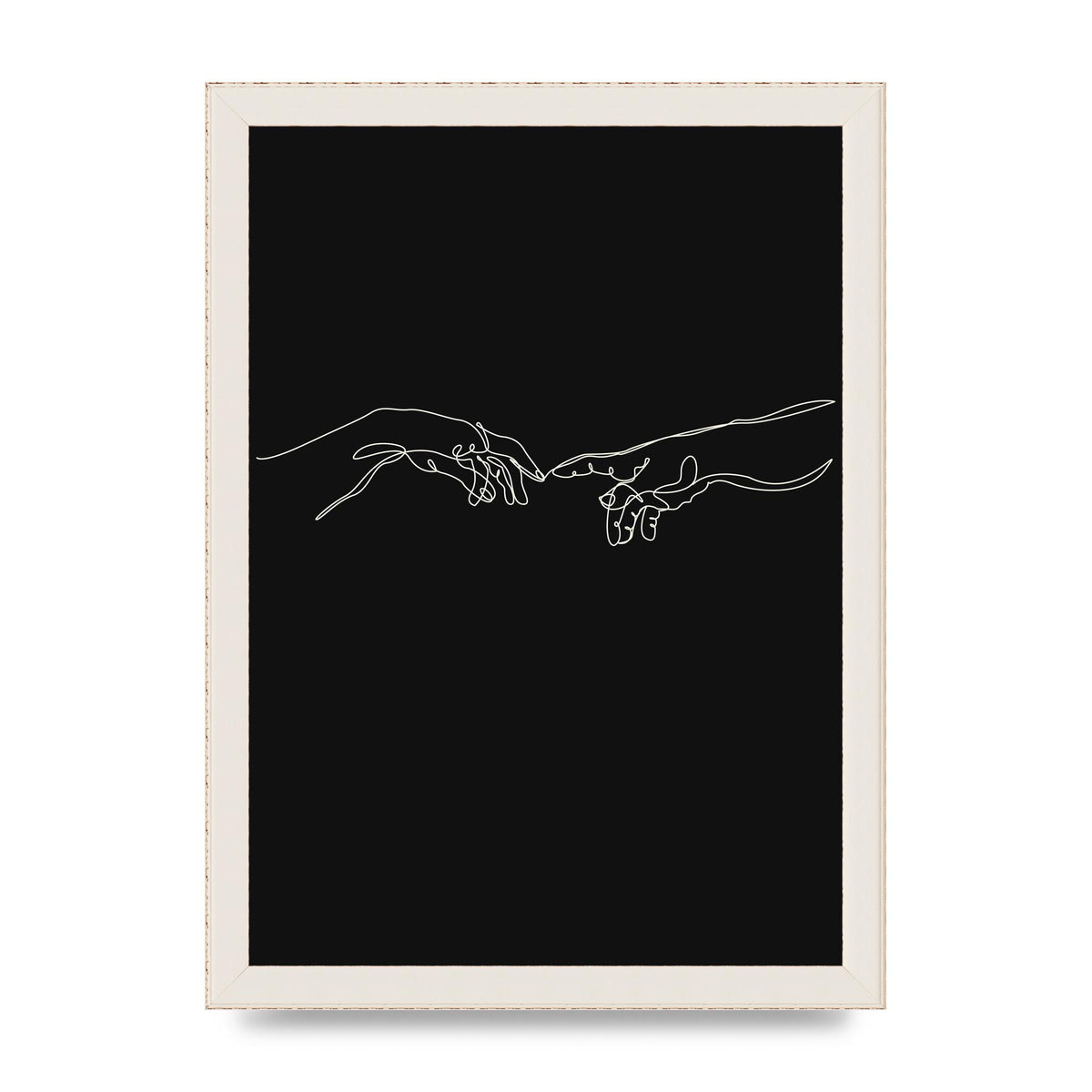 Creation Of Adam Hands Line Drawing Black Wall Art - A4 framed