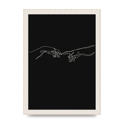 Creation Of Adam Hands Line Drawing Black Wall Art - A4 framed