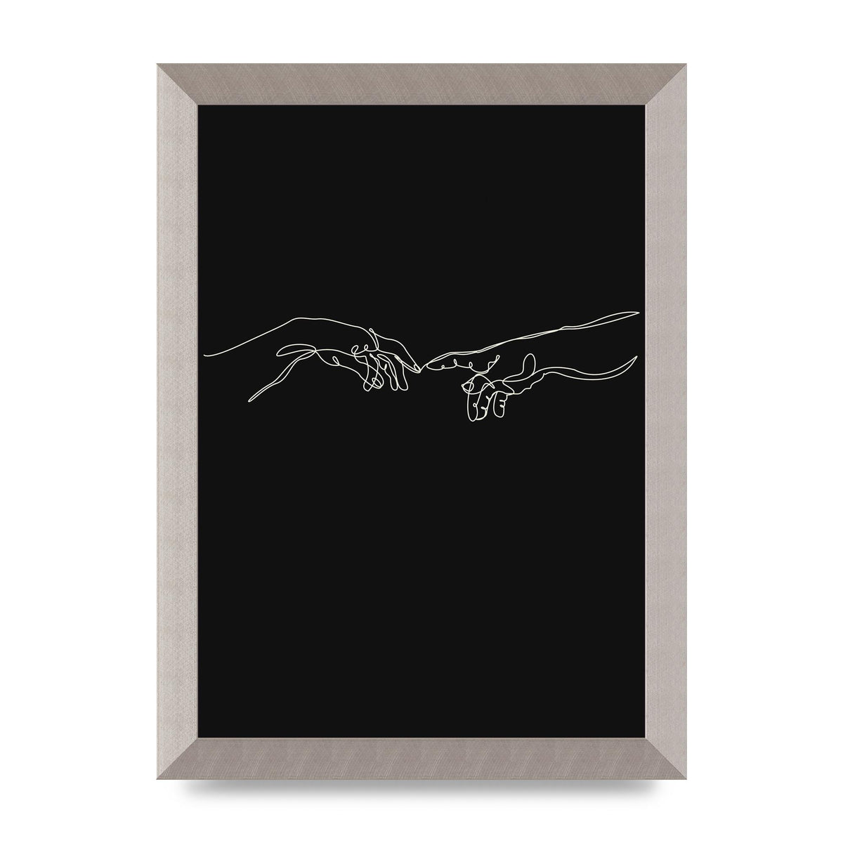 Creation Of Adam Hands Line Drawing Black Wall Art - A4 framed