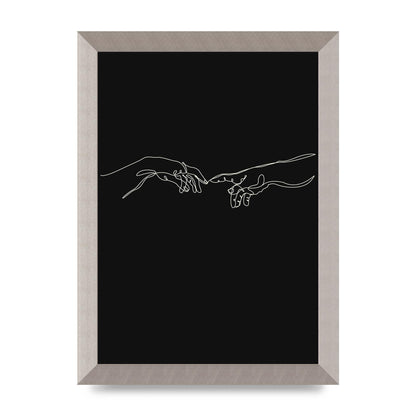 Creation Of Adam Hands Line Drawing Black Wall Art - A4 framed