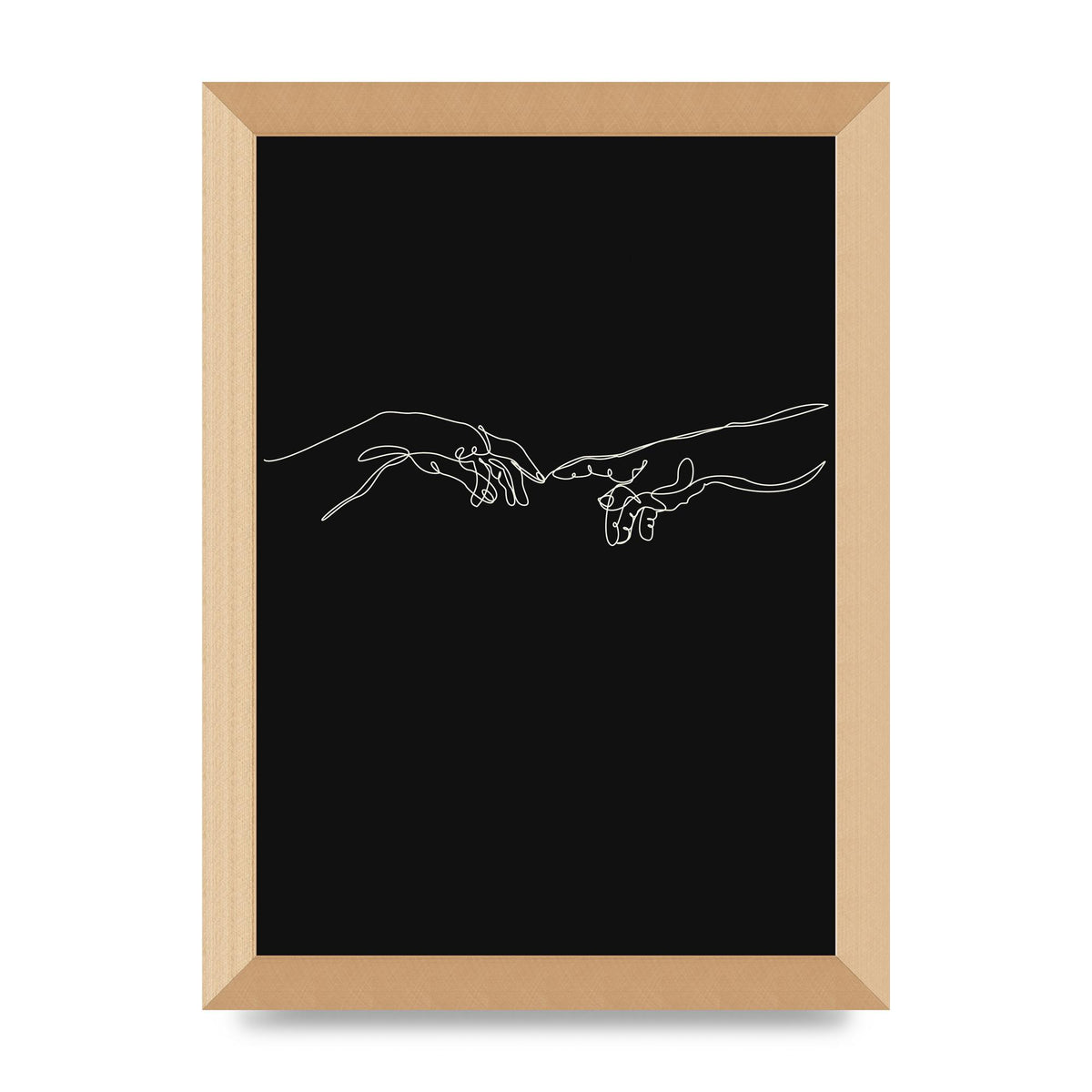 Creation Of Adam Hands Line Drawing Black Wall Art - A4 framed