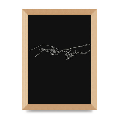 Creation Of Adam Hands Line Drawing Black Wall Art - A4 framed