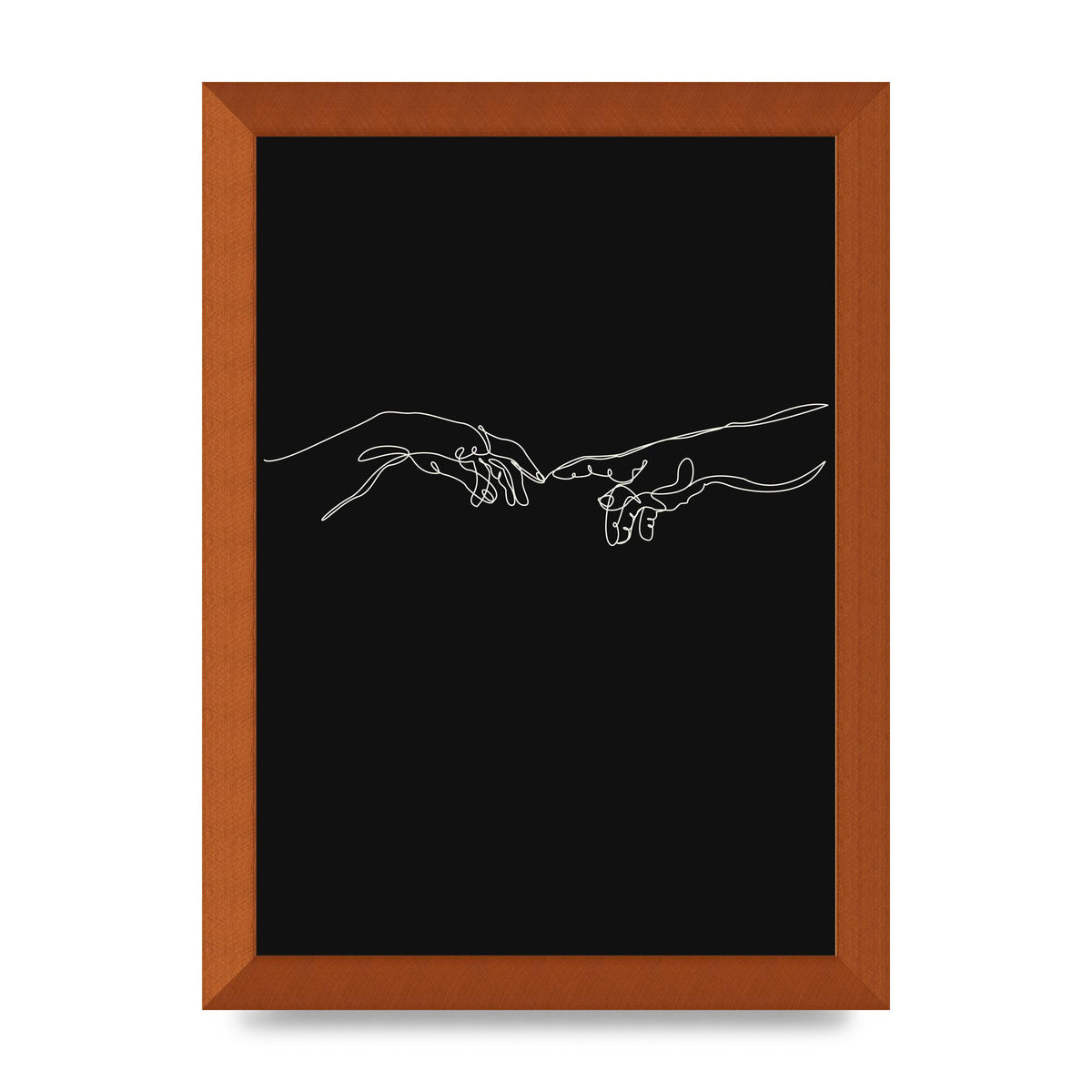 Creation Of Adam Hands Line Drawing Black Wall Art - A4 framed