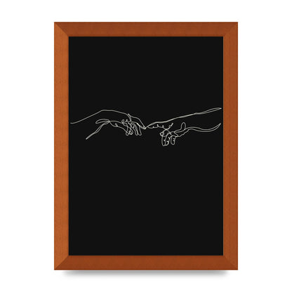 Creation Of Adam Hands Line Drawing Black Wall Art - A4 framed
