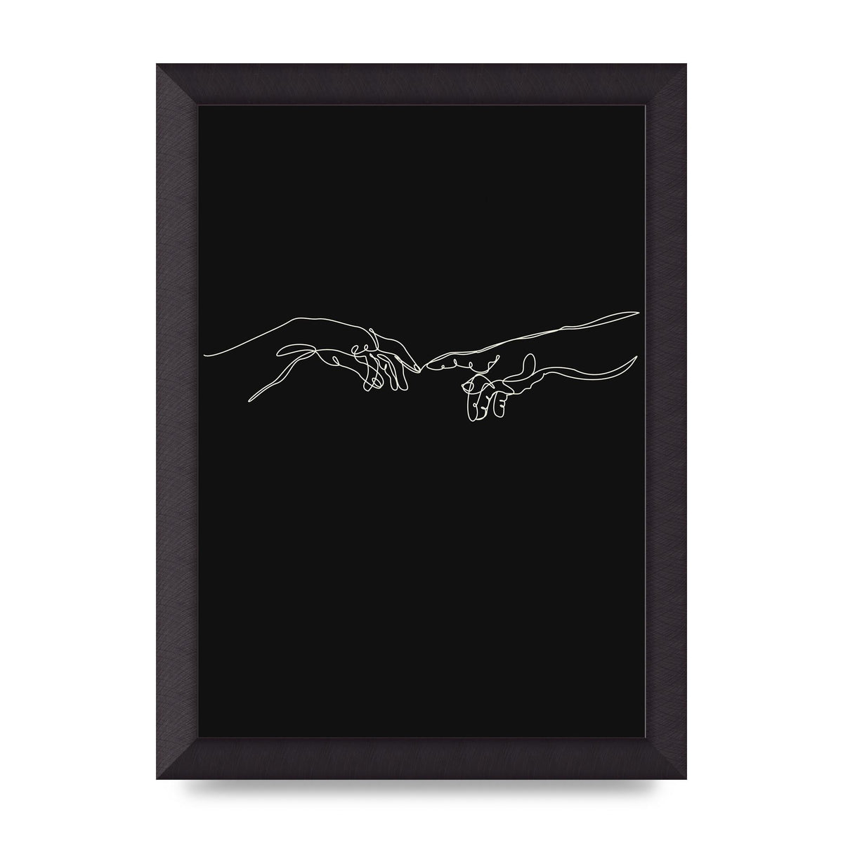 Creation Of Adam Hands Line Drawing Black Wall Art - A4 framed