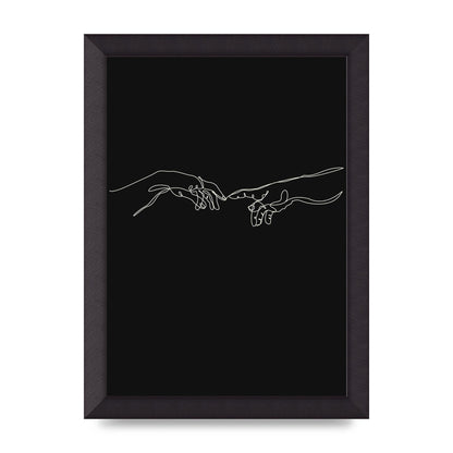 Creation Of Adam Hands Line Drawing Black Wall Art - A4 framed