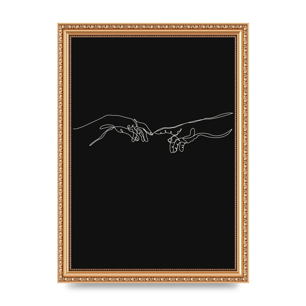 Creation Of Adam Hands Line Drawing Black Wall Art - A4 framed