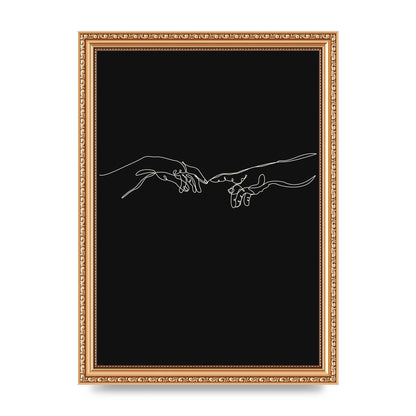 Creation Of Adam Hands Line Drawing Black Wall Art - A4 framed