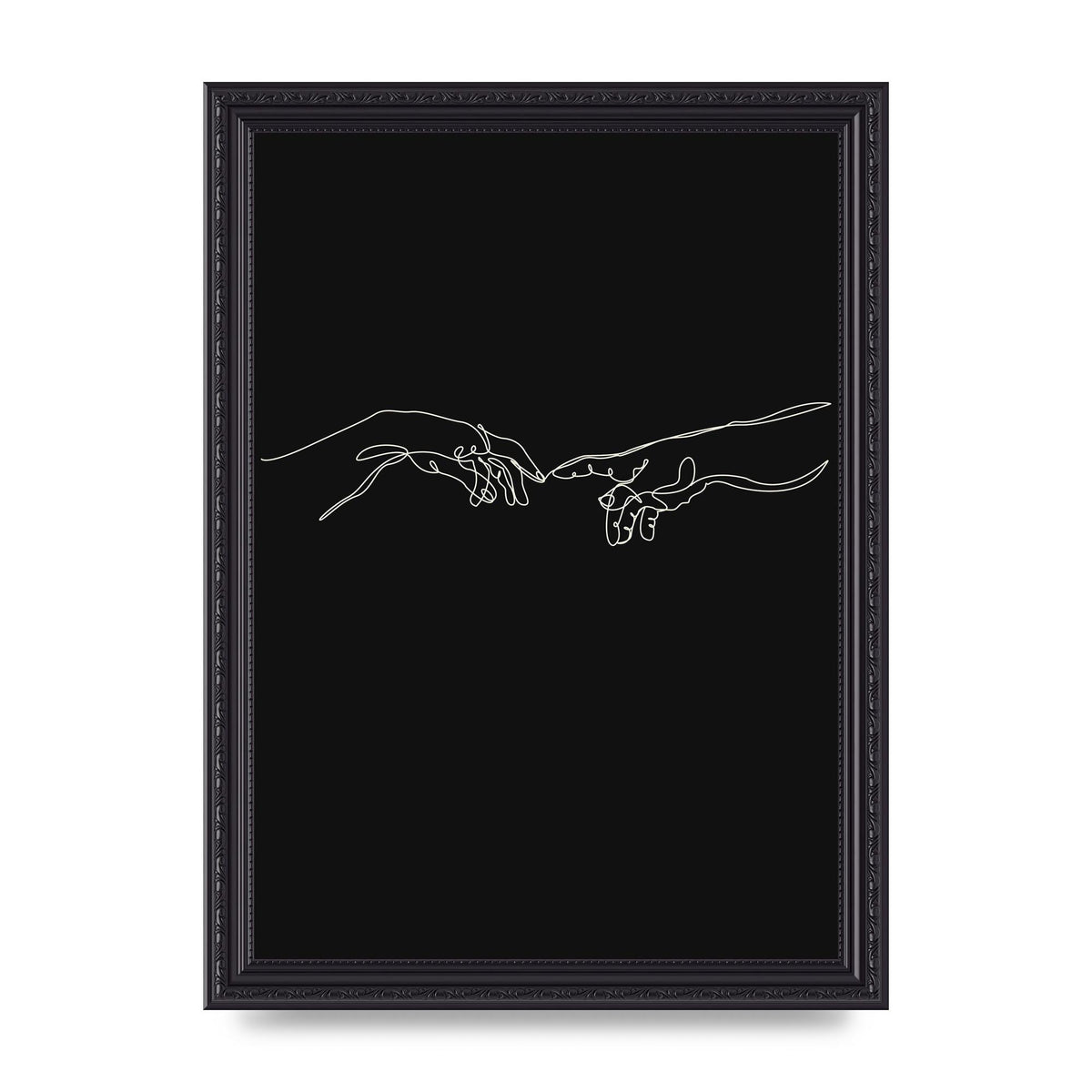 Creation Of Adam Hands Line Drawing Black Wall Art - A4 framed