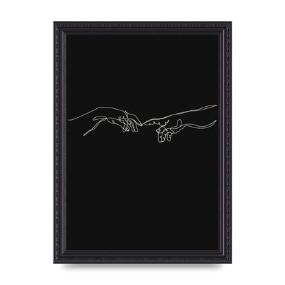 Creation Of Adam Hands Line Drawing Black Wall Art - A4 framed