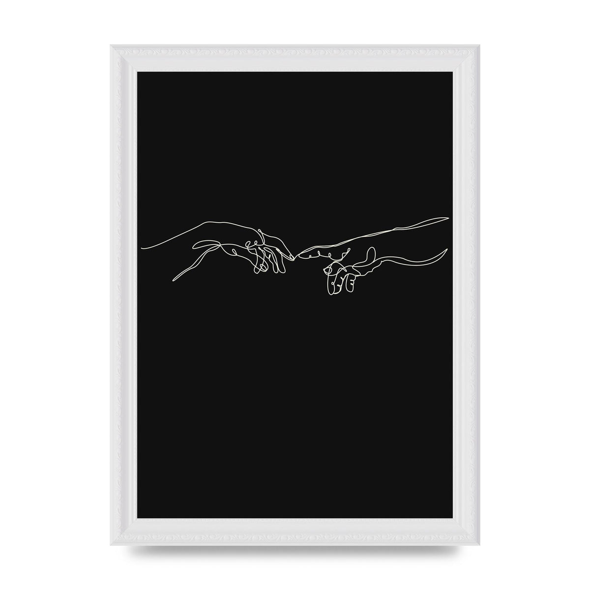 Creation Of Adam Hands Line Drawing Black Wall Art - A4 framed
