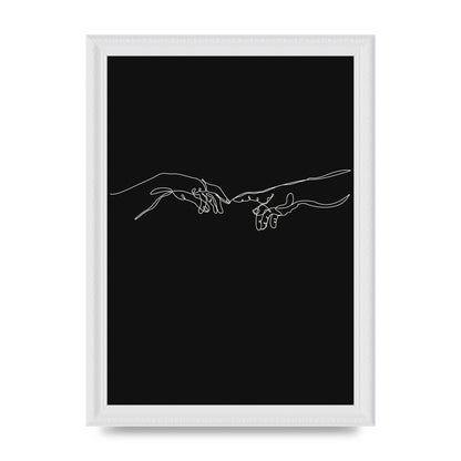 Creation Of Adam Hands Line Drawing Black Wall Art - A4 framed
