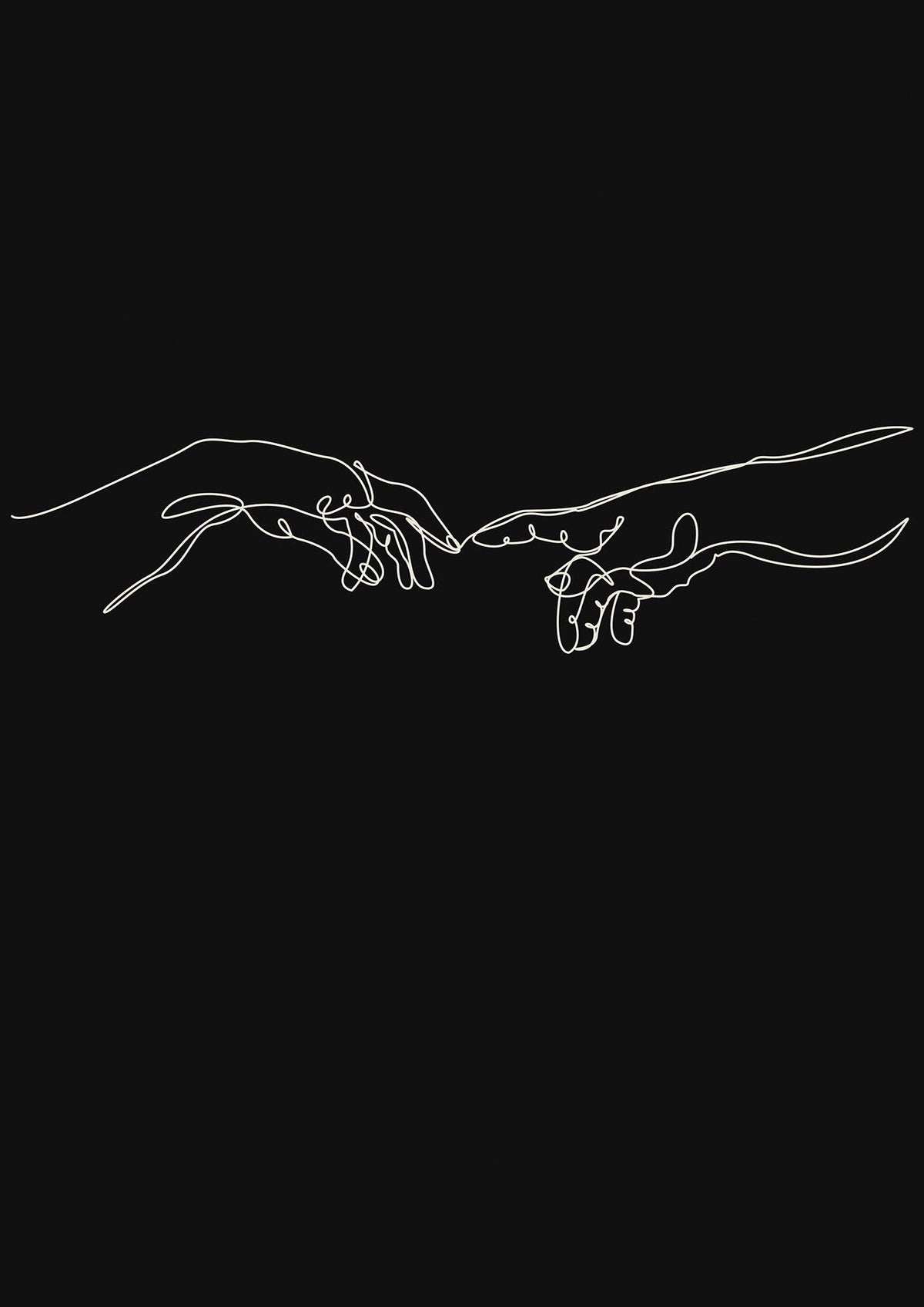 Creation Of Adam Hands Line Drawing Black Wall Art - detail