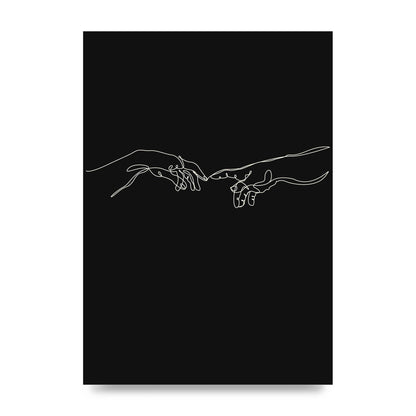 Creation Of Adam Hands Line Drawing Black Wall Art - unframed print