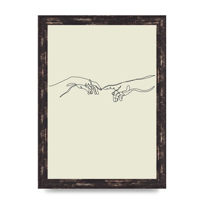 Creation Of Adam Hands Line Drawing Art For The Home - A4 framed