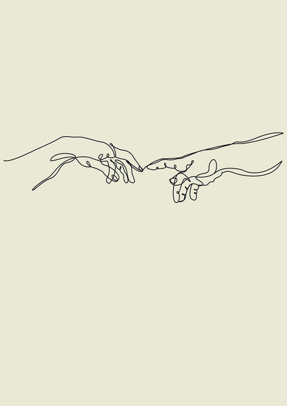 Creation Of Adam Hands Line Drawing Art For The Home - detail
