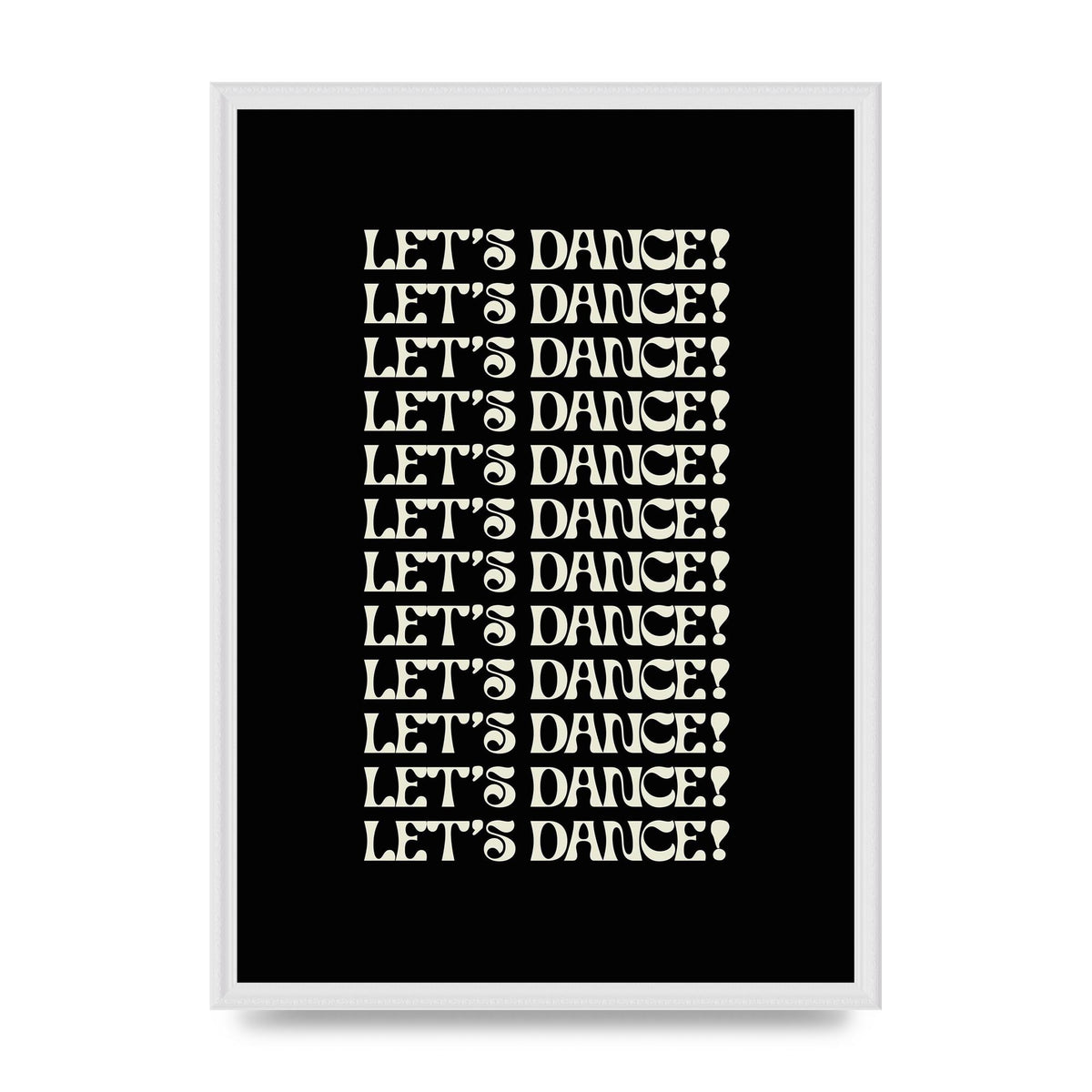 Lets Dance White On Black" Wall Art - A2 framed