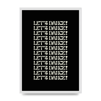Lets Dance White On Black" Wall Art - A2 framed