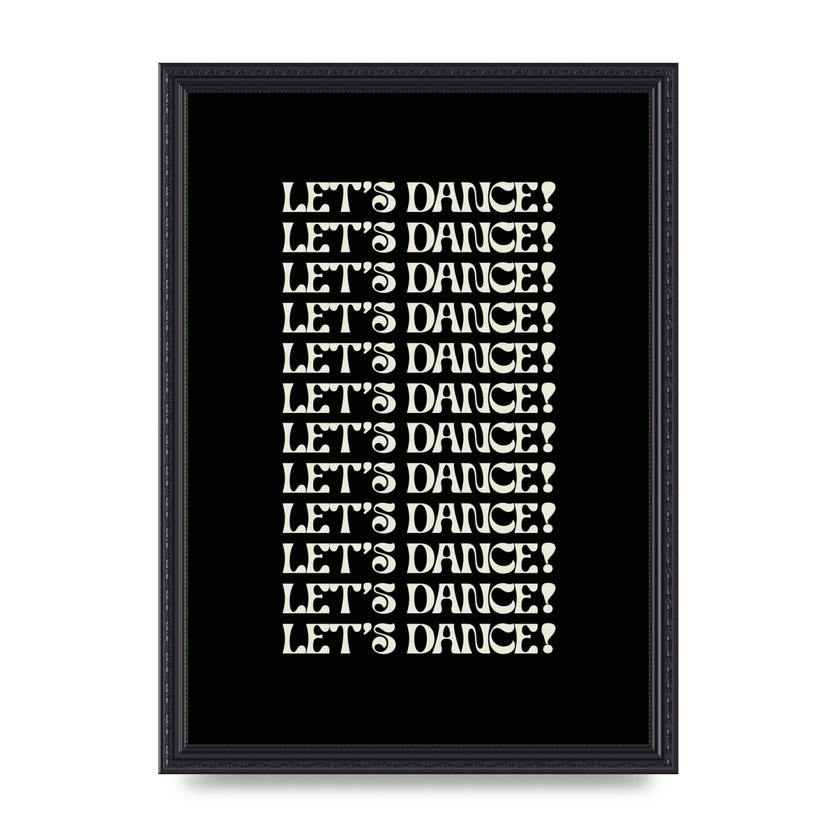 Lets Dance White On Black" Wall Art - A3 framed