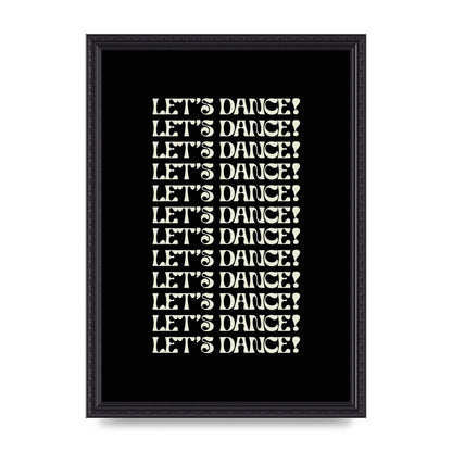 Lets Dance White On Black" Wall Art - A3 framed