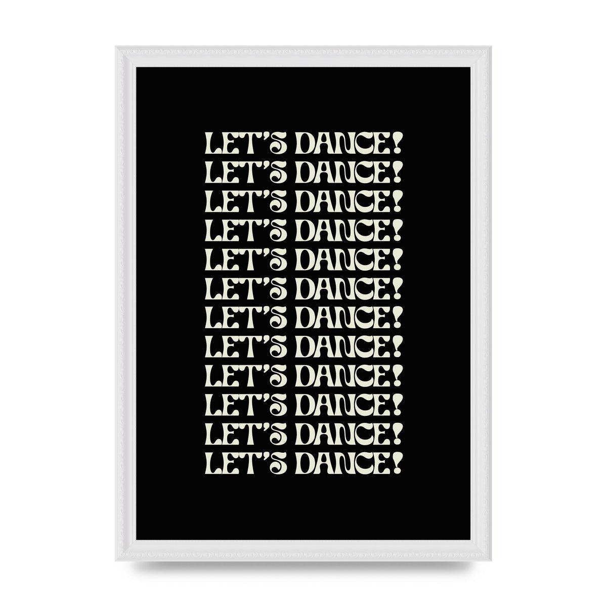 Lets Dance White On Black" Wall Art - A3 framed