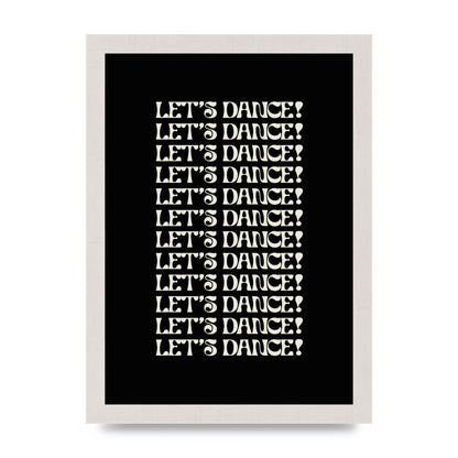 Lets Dance White On Black" Wall Art - A4 framed