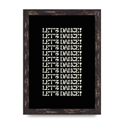 Lets Dance White On Black" Wall Art - A4 framed