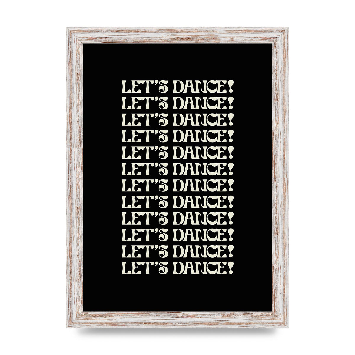 Lets Dance White On Black" Wall Art - A4 framed