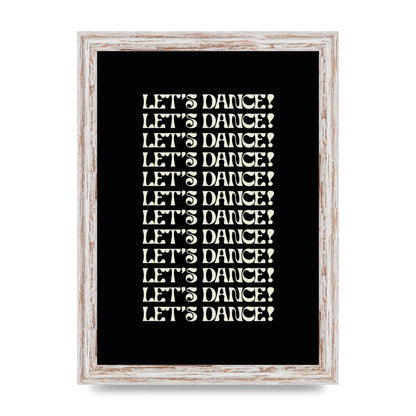 Lets Dance White On Black" Wall Art - A4 framed