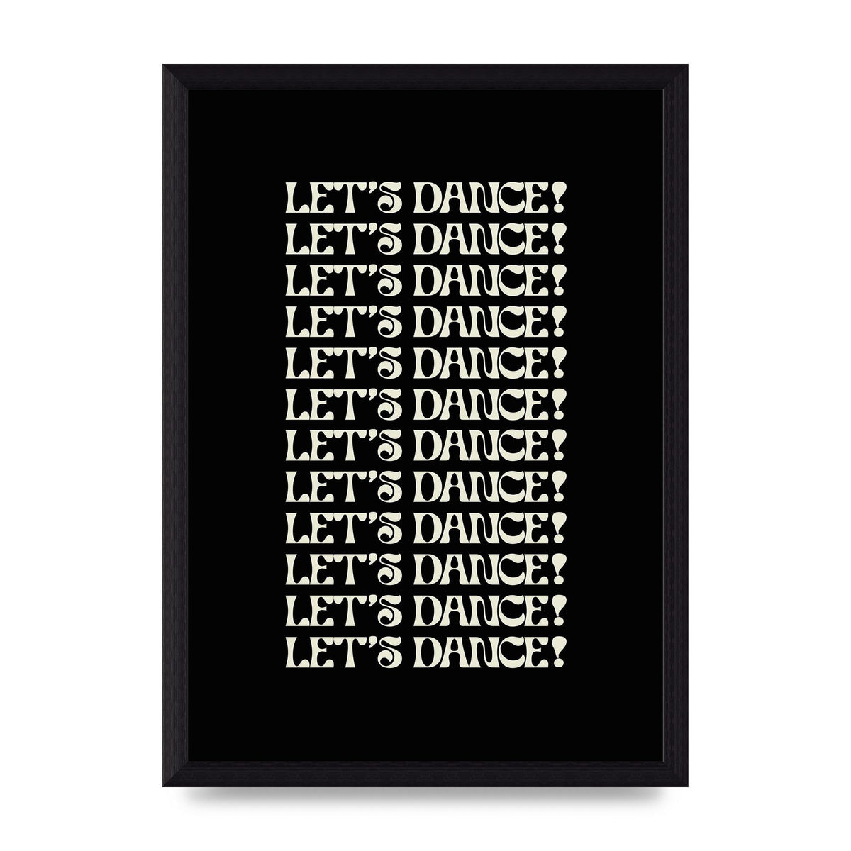 Lets Dance White On Black" Wall Art - A4 framed