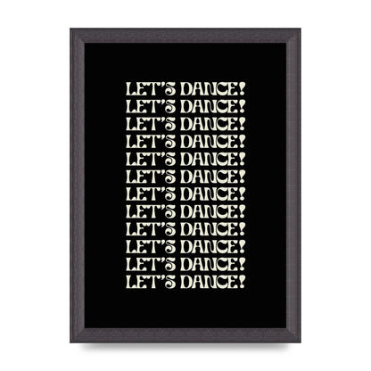 Lets Dance White On Black" Wall Art - A4 framed