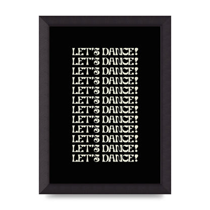 Lets Dance White On Black" Wall Art - A4 framed