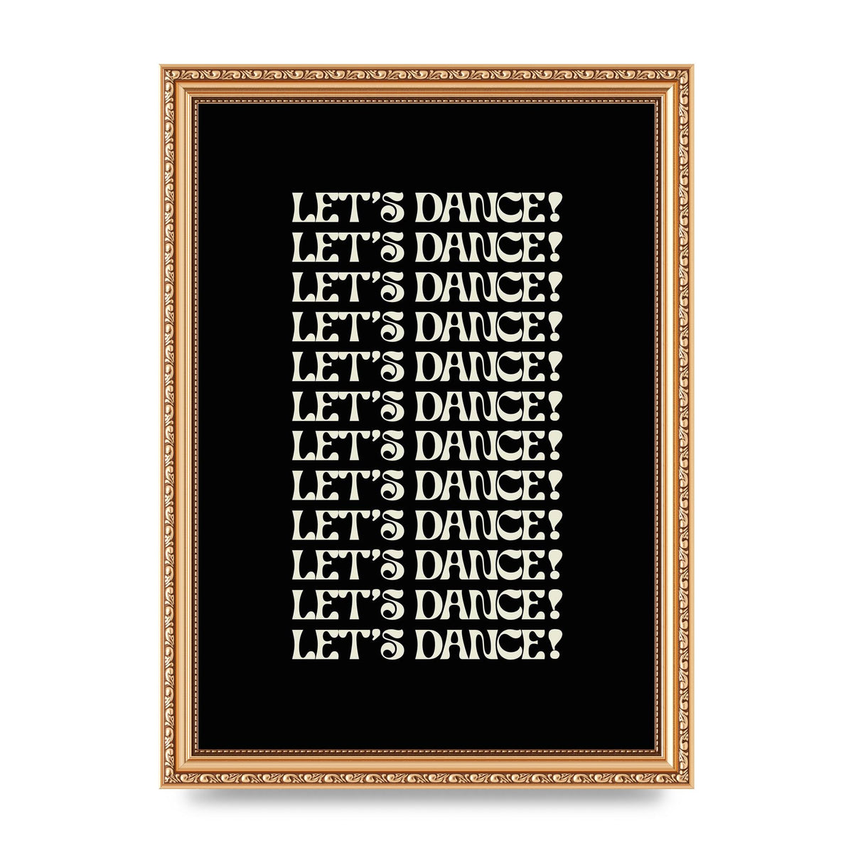 Lets Dance White On Black" Wall Art - A4 framed