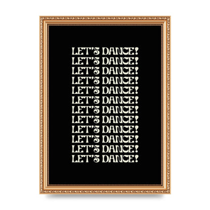Lets Dance White On Black" Wall Art - A4 framed