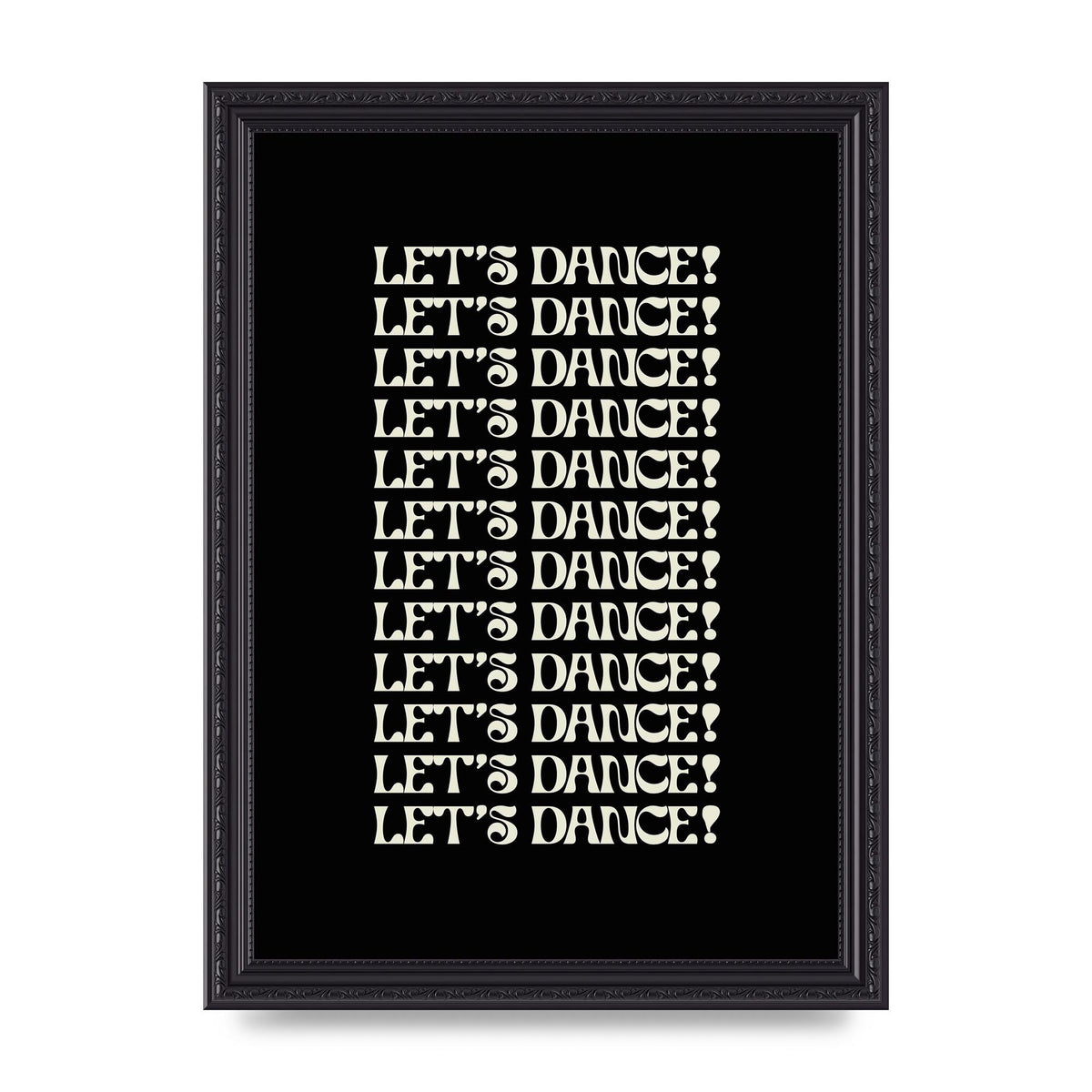 Lets Dance White On Black" Wall Art - A4 framed